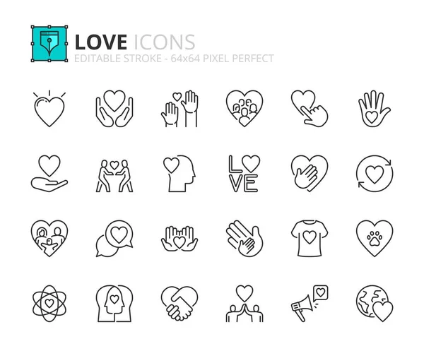 Рядок Піктограм Про Кохання Містить Такі Ікони Пожертвування Дружба Турбота Ліцензійні Стокові Вектори