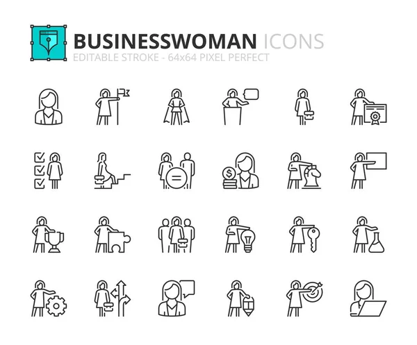 Ícones Linha Sobre Mulher Negócios Contém Ícones Como Sucesso Aspirações Ilustração De Bancos De Imagens