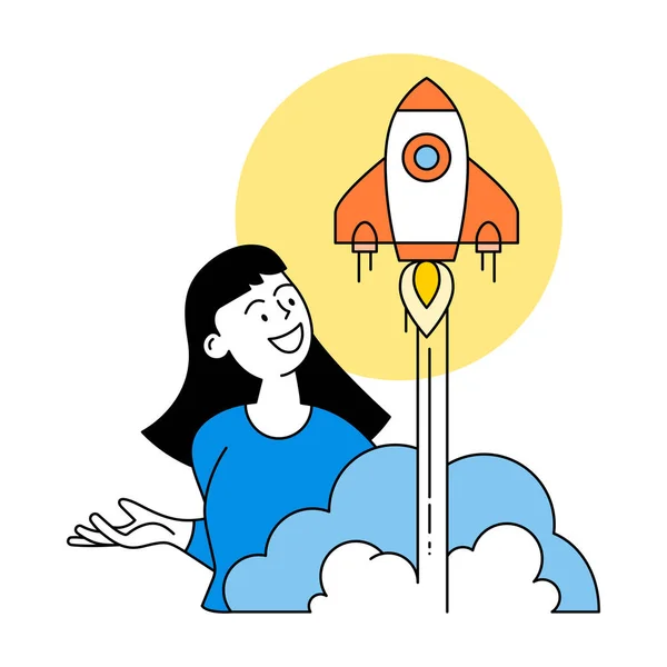 Illustration Business Concept People Business Activities Woman Watching Rocket Launch Illustration De Stock