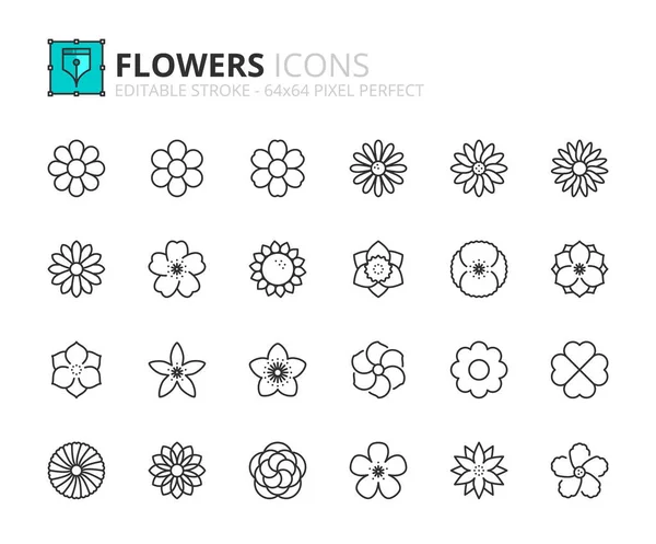 Ícones Linha Sobre Flores Curso Editável Vector 64X64 Pixel Perfeito —  Vetores de Stock