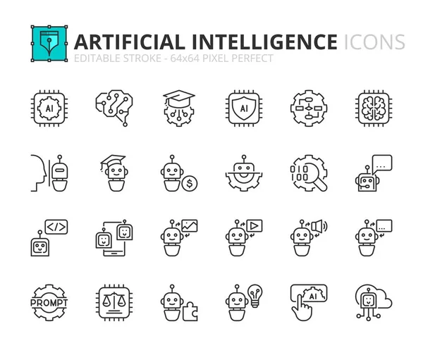 Line Icons Artificial Intelligence Contains Icons Machine Learning Algorithm Generated — Stock Vector