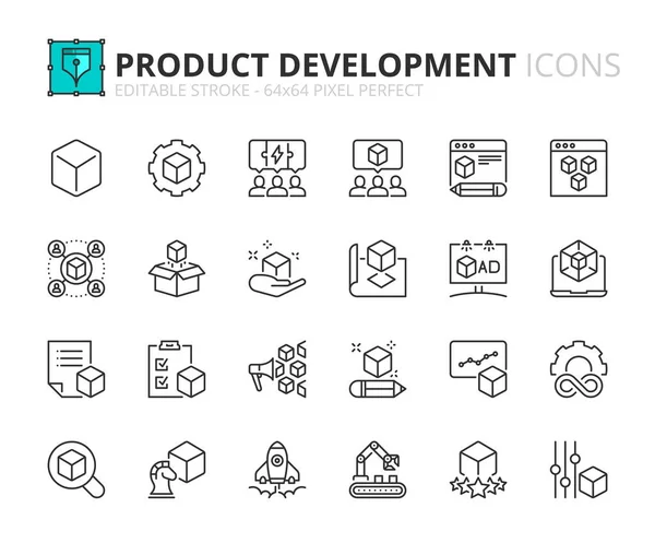 Liniensymbole Über Produktentwicklung Enthält Symbole Wie Design Test Branding Marketing — Stockvektor