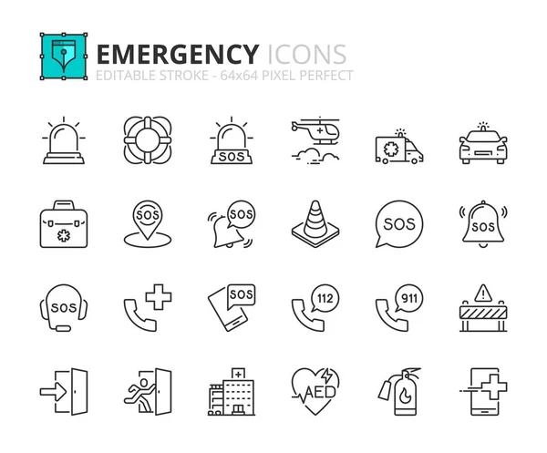 Iconos Línea Sobre Emergencia Contiene Iconos Como Sos Urgencia Vehículos — Archivo Imágenes Vectoriales