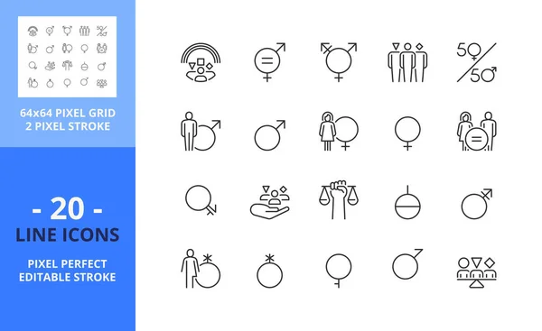 Линейные Иконы Гендерной Идентичности Содержит Такие Иконы Равенство Мужское Женское — стоковый вектор