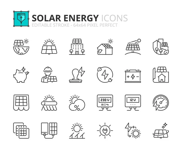 太阳能线的图标 包含安装 太阳能电池板 可再生能源等图标 可编辑笔划矢量64X64像素完美 — 图库矢量图片
