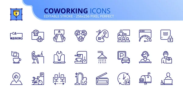 Line Icons Coworking Contains Icons Workplace Meeting Room Recreation Zone — Stock Vector