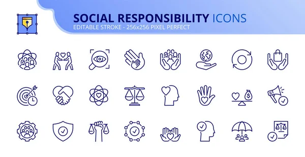 Линейные Иконки Корпоративной Социальной Ответственности Содержит Такие Иконки Основные Ценности — стоковый вектор