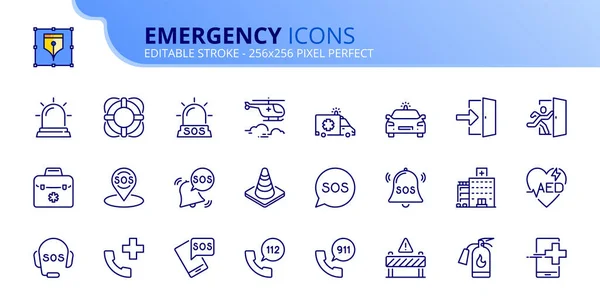 Line Icons Emergency Contains Icons Sos Urgency Vehicles Emergency Call — Stock Vector