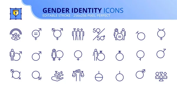 Čáry Ikon Genderové Identitě Obsahuje Ikony Jako Rovnost Muži Ženy — Stockový vektor