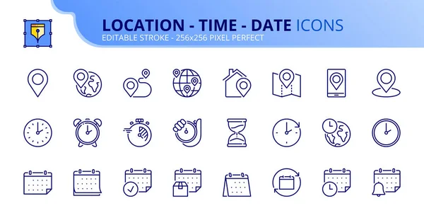 Icone Linea Posizione Ora Data Contiene Icone Come Orologio Calendario — Vettoriale Stock
