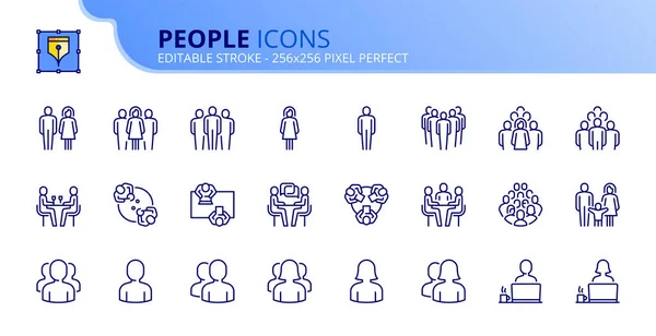 Ícones Linha Sobre Pessoas Contém Ícones Como Uma Pessoa Casais —  Vetores de Stock