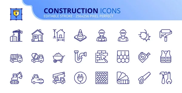 Iconos Línea Sobre Construcción Contiene Iconos Como Arquitectura Trabajadores Materiales Gráficos vectoriales