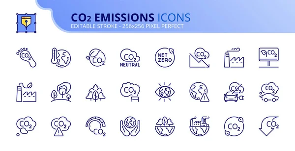 Iconos Línea Sobre Las Emisiones Co2 Contiene Iconos Como Plantación Vectores de stock libres de derechos