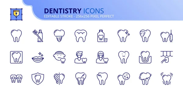 Линии Икон Стоматологии Стоматологической Помощи Содержит Такие Иконы Улыбка Гигиена Стоковая Иллюстрация