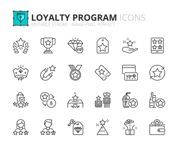 Піктограми Рядків Про Програму Лояльності Містить Такі Піктограми Нагороди Бонуси — стоковий вектор