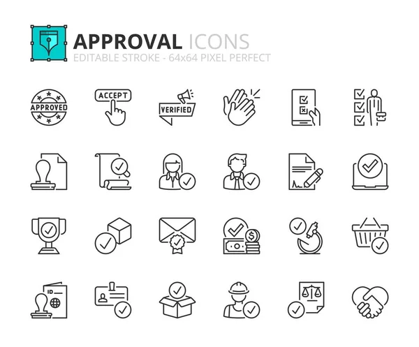 Iconos Línea Sobre Aprobación Contiene Iconos Como Comprobado Aprobado Certificado Ilustración de stock