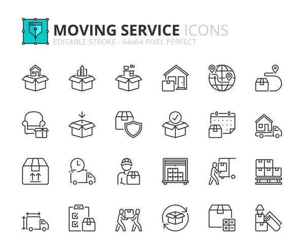 Line Icons Moving Service Contains Icons Packing Loading Household Corporate — Stock Vector