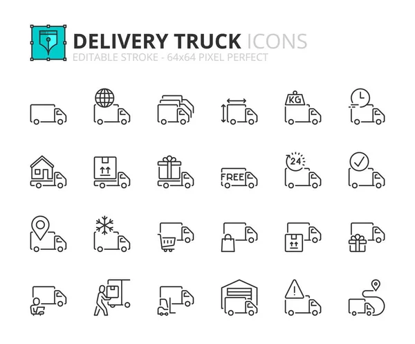关于送货卡车的线图标 包含物流服务 航运事故 装卸等图标 可编辑笔划矢量64X64像素完美 — 图库矢量图片