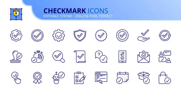 Line Icons Checkmark Contains Icons Checked Approved Certified Accepted Validation — Stock Vector