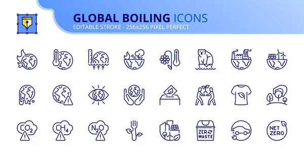 Line Icons Era Global Boiling Contains Icons Global Warming Net — Stock Vector