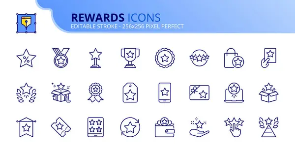 Line Icons Rewards Contains Icons Bonus Discounts Special Benefits Editable — Stock Vector