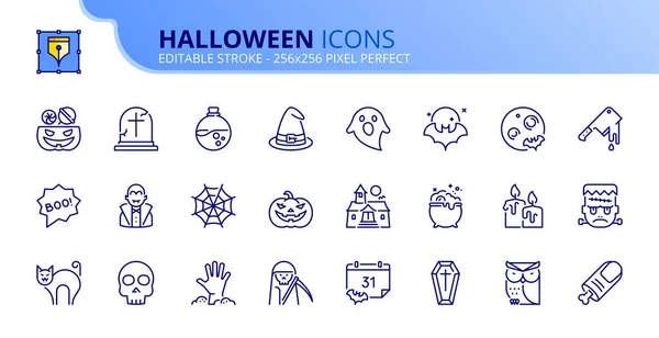 Ícones Linha Sobre Halloween Contém Ícones Como Truque Deleite Abóbora Vetores De Bancos De Imagens