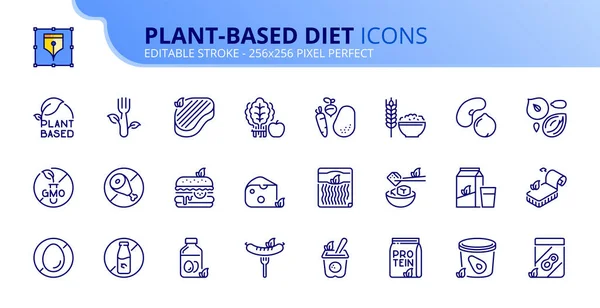 Iconos Línea Sobre Dieta Base Plantas Contiene Iconos Como Productos Vector de stock