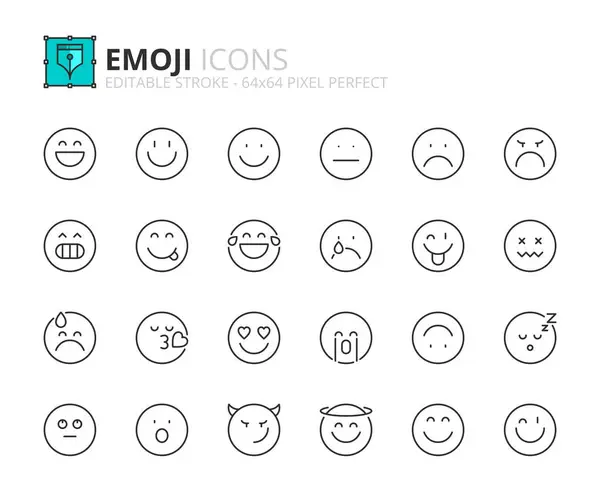 Icônes Ligne Sur Emoji Contient Des Icônes Telles Que Expression — Image vectorielle