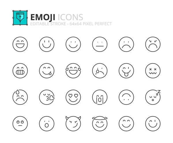Lijn Iconen Emoji Bevat Iconen Als Gezichtsuitdrukking Tevredenheidsschaal Emoties Gelukkig Vectorbeelden