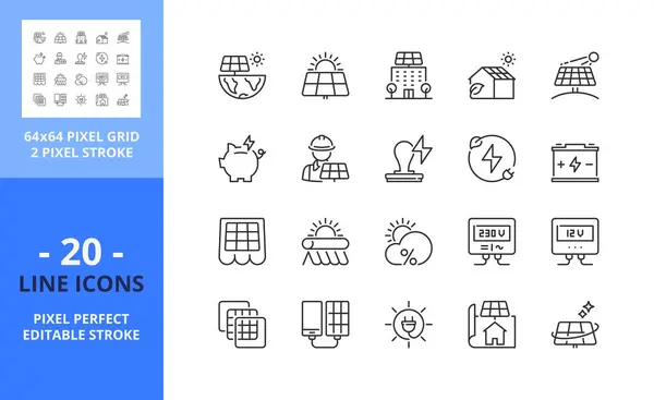 Line Icons Solar Energy Contains Icons Installation Efficiency Solar Panel Royalty Free Stock Illustrations