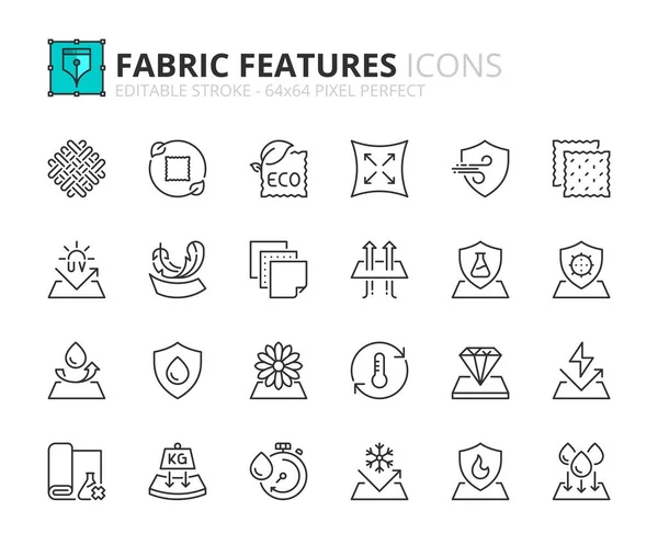 Line Icons Fabric Features Contains Icons Membrane Waterproof Windproof Elastic — Stock Vector