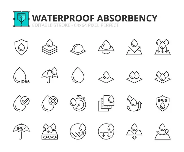 Line Icons Waterproof Absorbency Contains Icons Water Repellent Permeable Hydrophobic — Stock Vector