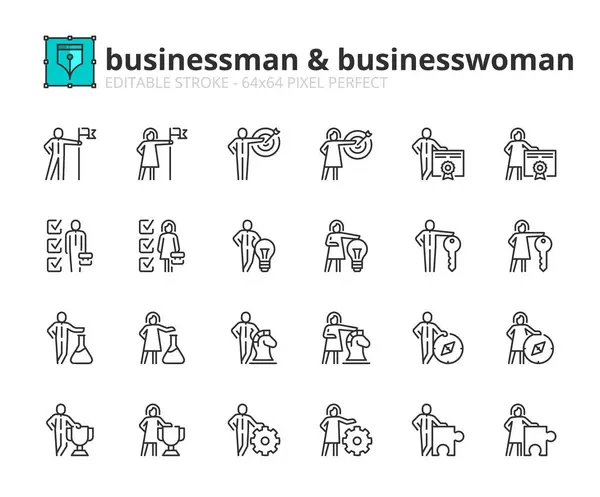 Iconos Línea Sobre Hombre Negocios Mujer Negocios Contiene Iconos Como Vector De Stock