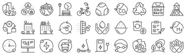 Line icons about green city with editable stroke. clipart