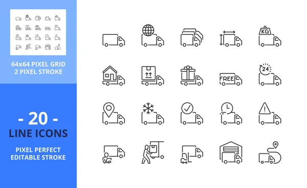 Iconos Línea Sobre Camión Reparto Contiene Iconos Como Servicios Logísticos — Archivo Imágenes Vectoriales