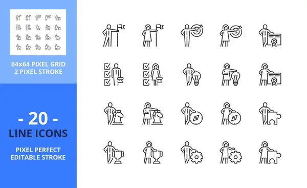 Zeilensymbole Über Geschäftsfrau Und Geschäftsfrau Enthält Symbole Wie Kreativität Errungenschaften Vektorgrafiken