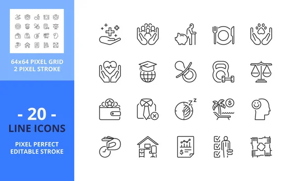 Iconos Línea Sobre Los Beneficios Los Empleados Contiene Iconos Como Ilustración de stock