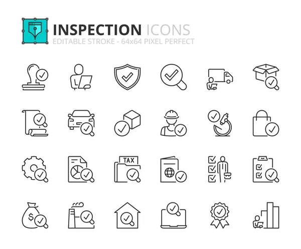 Line Icons Inspection Contains Icons Quality Control Security Verified Auditing — Stock Vector