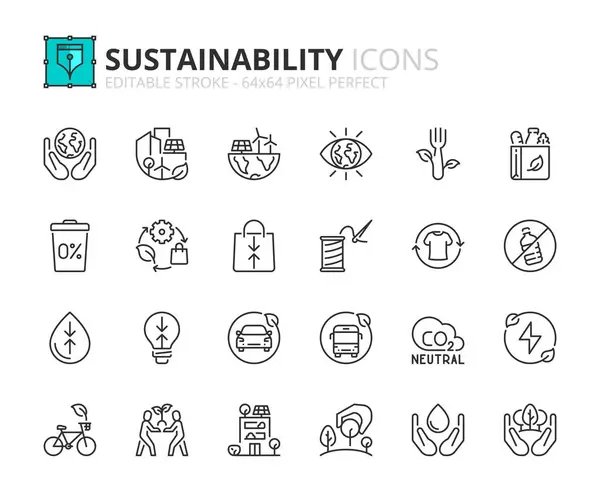 Line Iconen Duurzaamheid Bevat Pictogrammen Als Efficiency Building Groene Stad Vectorbeelden