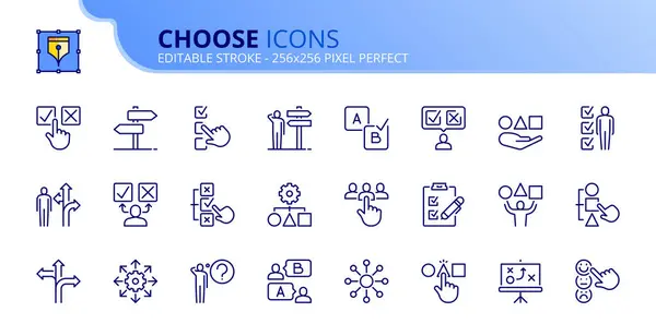 Iconos Línea Sobre Elegir Contiene Iconos Como Opciones Preferencias Elección — Vector de stock