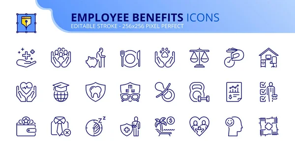 Zeilensymbole Über Die Leistungen Der Arbeitnehmer Enthält Symbole Wie Krankenversicherung — Stockvektor