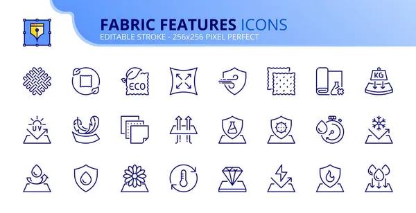 Line Icons Fabric Features Contains Icons Membrane Waterproof Windproof Elastic — Stock Vector