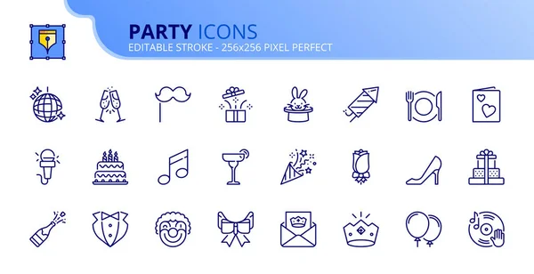 Line Icons Party Contains Icons Supplies Decoration Disco Ball Gifts — Stock Vector