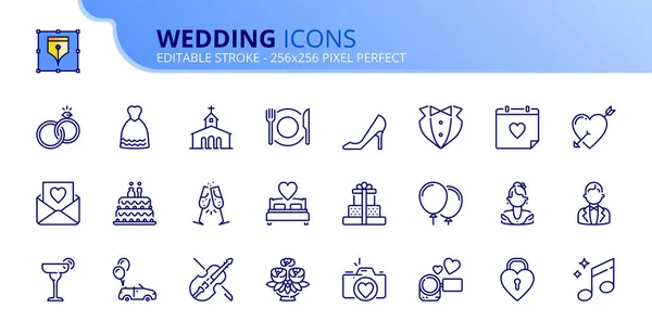 Line Icons Wedding Contains Icons Celebration Rings Bride Drees Invitations — Stock Vector