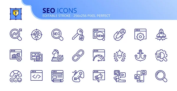 Line Icons Seo Contains Icons Search Engine Optimization Target Keywording Royalty Free Stock Vectors