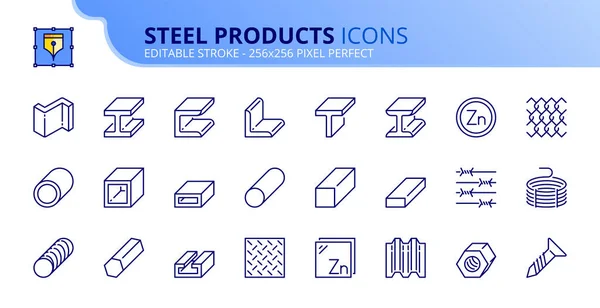 Linie Symbole Stahlprodukte Enthält Symbole Wie Walzstahl Metallträger Stangen Draht lizenzfreie Stockillustrationen