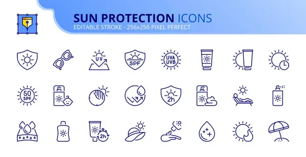 Ícones Linha Sobre Proteção Solar Contém Ícones Como Óculos Sol Vetores De Bancos De Imagens Sem Royalties