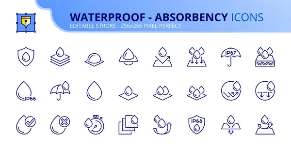 Liniensymbole Über Wasserdichtigkeit Und Saugfähigkeit Enthält Symbole Wie Wasserabweisend Durchlässig lizenzfreie Stockillustrationen