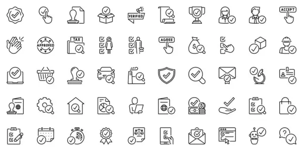 Line Icons Checked Approved Check Mark Tested Verified Validation Editable Vector Graphics