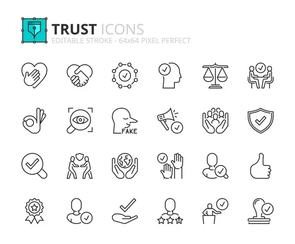 Line Icons Trust Contains Icons Honesty Commitment Integrity Transparency Editable — Stock Vector